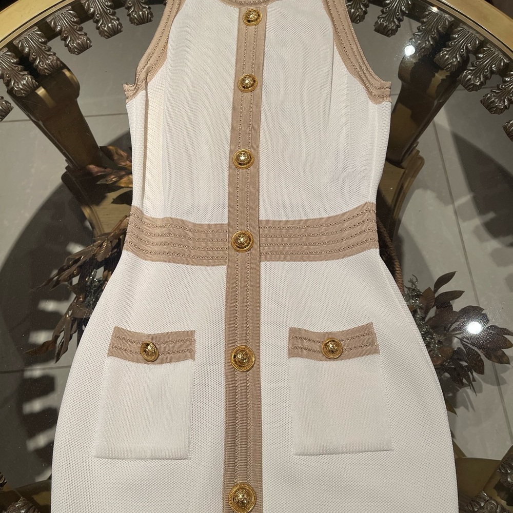 Balmain Ivory and Metallic Dress